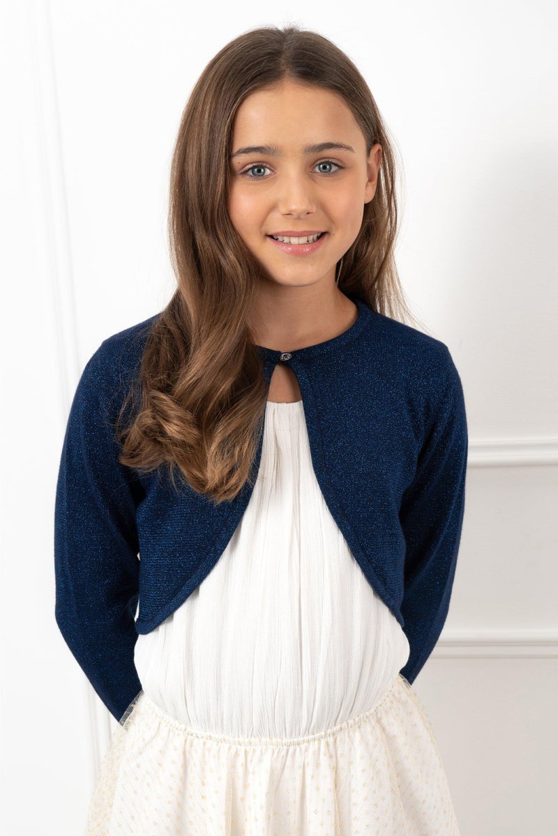 BOLEROSE Girls Long Sleeve Sparkle Cardigan Childrens Kids Bolero Shrug (Midnight Blue, 7-8 YRS) - Image 3
